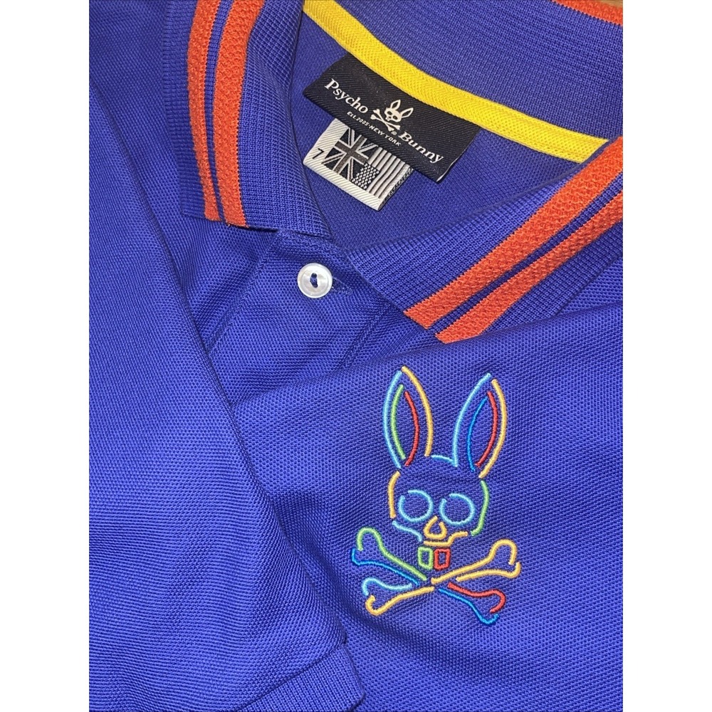 Pshycho Bunny Polo Shirt Men 7 - XL‎ Blue Big Bunny Embroidered Pima